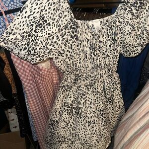 Chic Black and White Animal Print Midi Dress